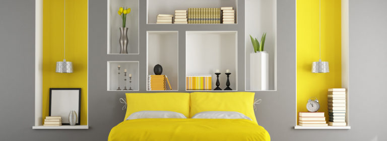 bedroom with yellow accents