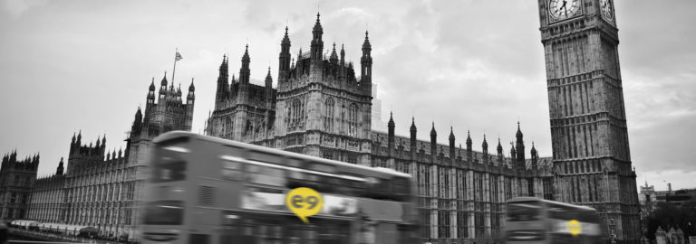picture of london with e9 logo on a bus