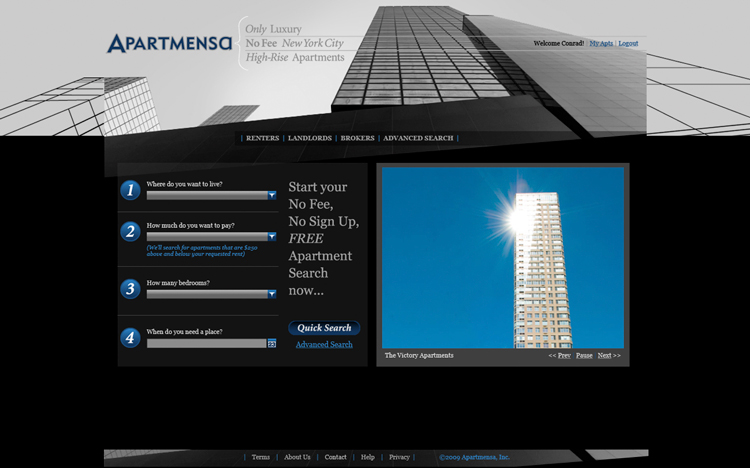 Apartmensa website homepage