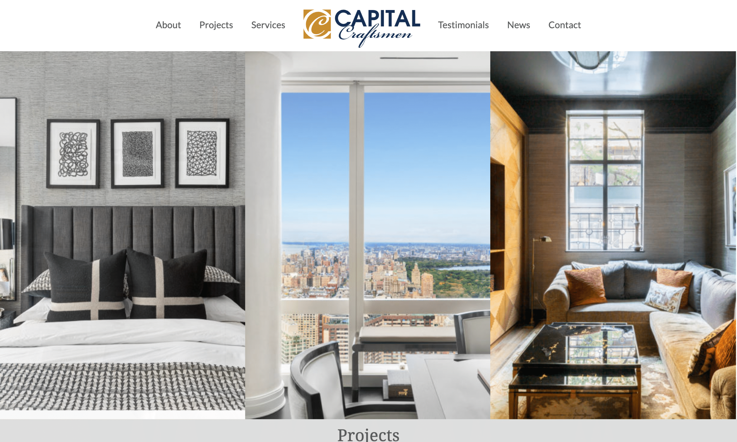 A collage of three interior spaces: a modern bedroom, a high-rise living area with city views, and a cozy living room with large windows.